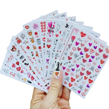 3D наклейка для дизайна ногтей на День Святого Валентина, красное сердце, цветы розы, подарок для влюбленных, наклейка для ногтей с обратной клейкой лентой XF018