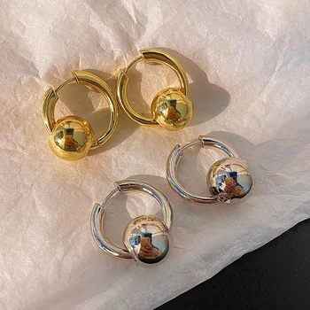 Европейский Милый Золотой цвет, мини-серьги-кольца с твердыми шариками Для женщин, простые шикарные серьги-кольца с подвеской из бисера, ювелирные изделия