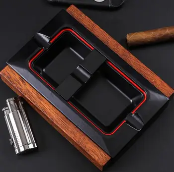 Пепельница для сигар из цельного дерева с регулируемым держателем для сигар