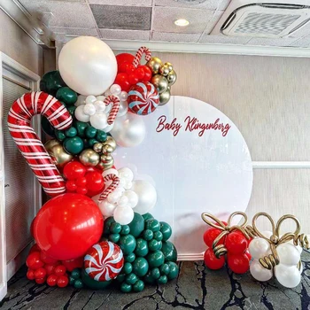 Рождественский набор для Гирлянды из воздушных шаров, Красный, Зеленый, Белый Воздушный шар, Рождественская конфетная трость, Фольга, Металл, Золото, Длинный Баллон, Новогодний декор для вечеринки